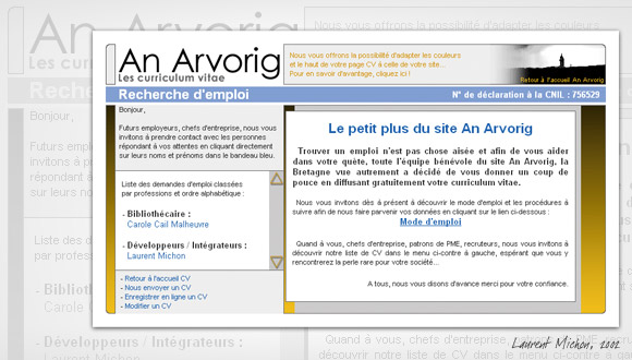 Bourse d'emploi An Arvorig, création 2002